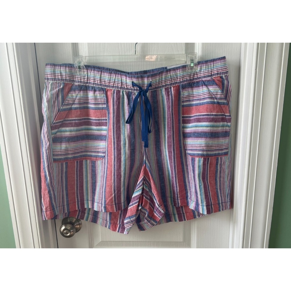 Lane Bryant Womens Shorts Linen Blend Colorful‎ Stripe Drawstring Size 20